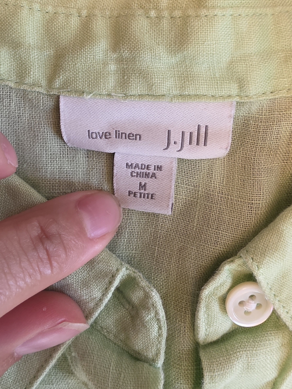 J.Jill Linen Lime Green Button Down Shirt Coastal Grandma Minimalist Eurosummer - Picture 4 of 8